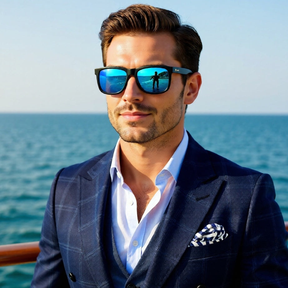 ANTEOJO DE SOL,ALIEN-Negro con Lentes Azules Espejados, Polarizados, UV.